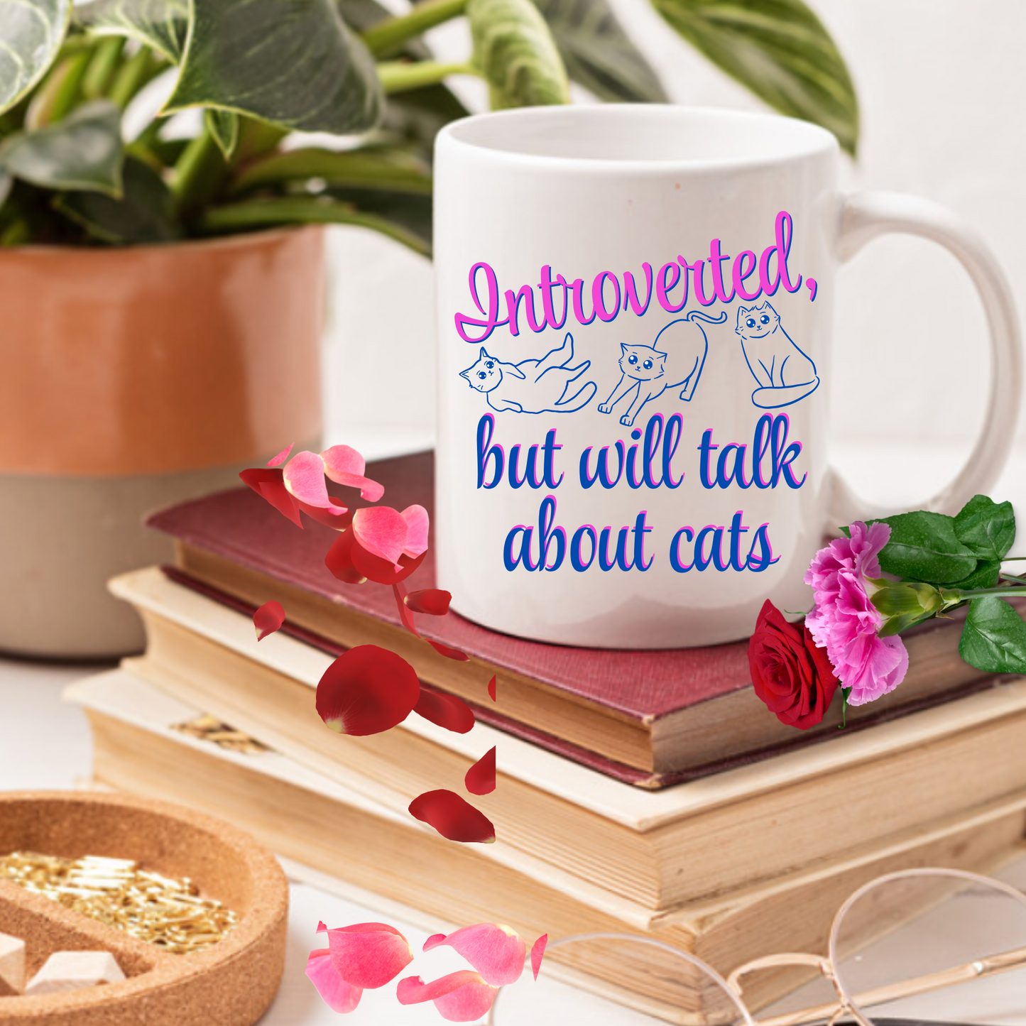 CatLover Mug With Fun "Introverted But Will Talk About Cats" Slogan, CatLady Pet Lover Gift, Ceramic, 15oz
