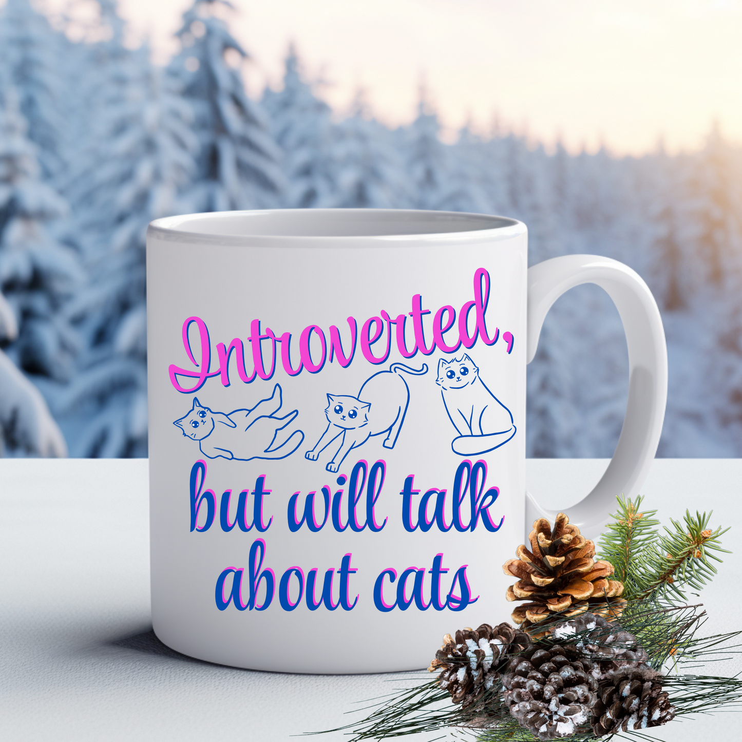 CatLover Mug With Fun "Introverted But Will Talk About Cats" Slogan, CatLady Pet Lover Gift, Ceramic, 15oz