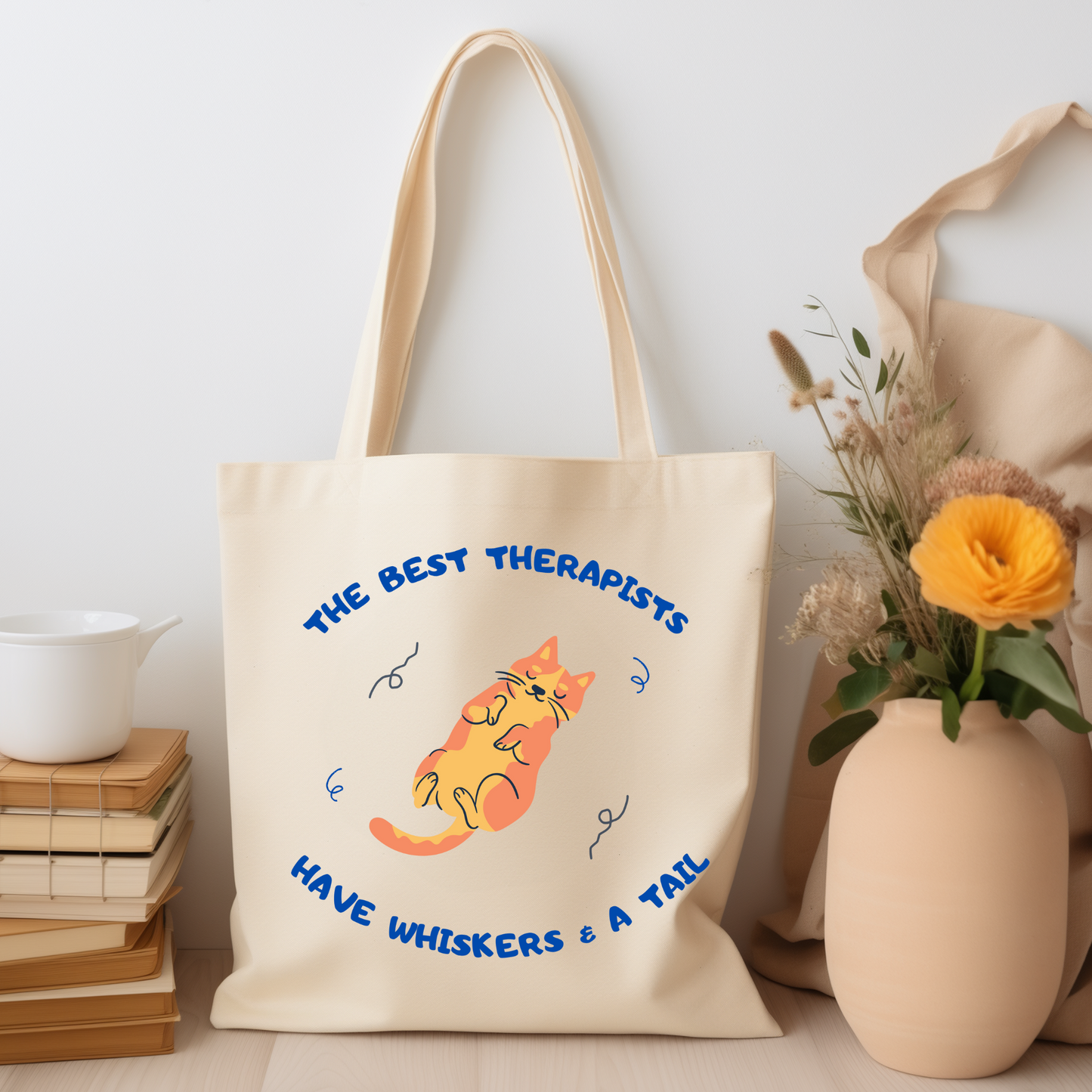 Canvas Dog Mom Tote - "Best Therapists Have Whiskers ..." Slogan