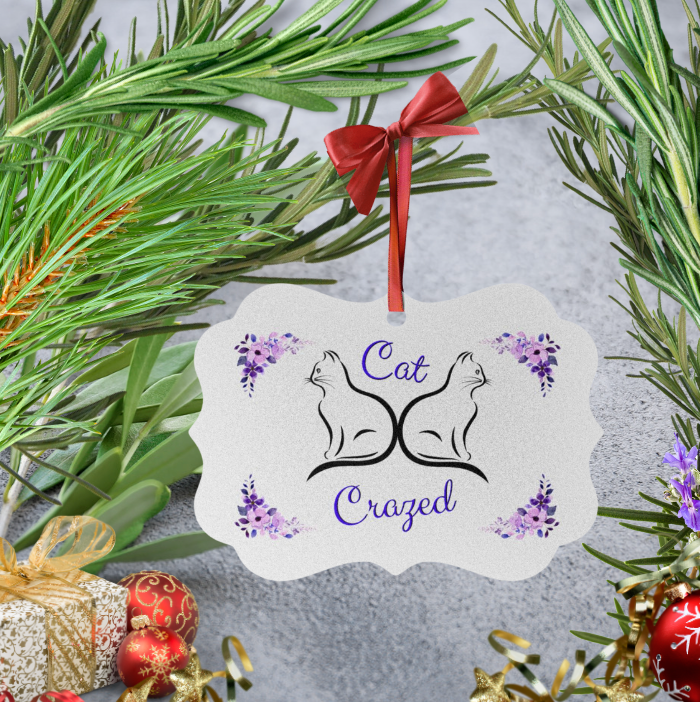 Aluminum "Cat-Crazed" Christmas Ornament, Great Cat Lady Mom Gift, Single or Set of 5,10