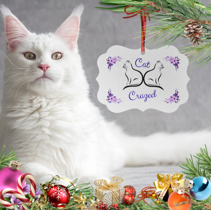 Aluminum "Cat-Crazed" Christmas Ornament, Great Cat Lady Mom Gift, Single or Set of 5,10