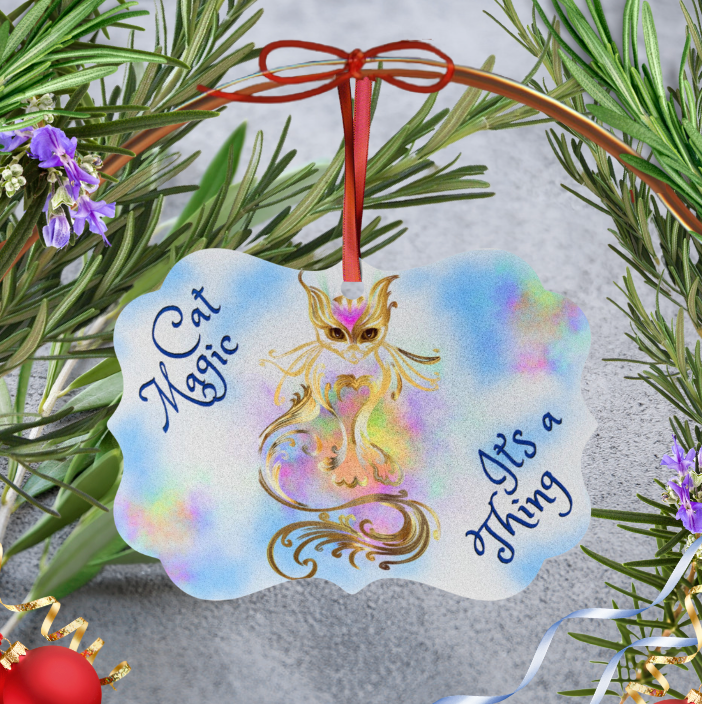 Aluminum "Cat Magic, It's a Thing" Ornament, Great Cat Lady Mom Gift, Single or Set of Five