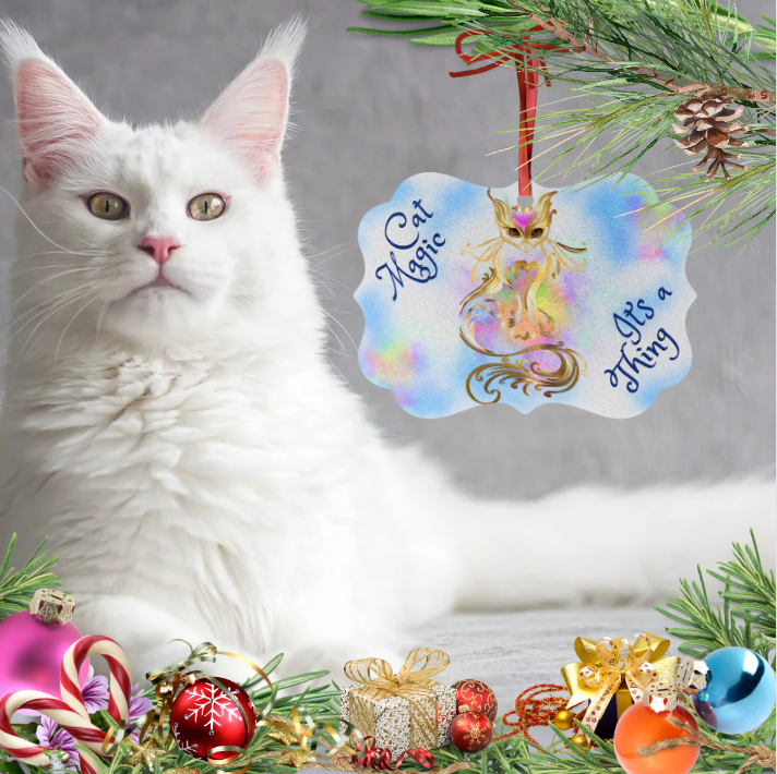 Aluminum "Cat Magic, It's a Thing" Ornament, Great Cat Lady Mom Gift, Single or Set of Five