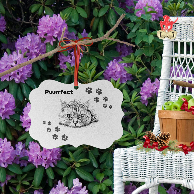 Aluminum "Puurrfect" Cat Lover Ornament, Simple Cat and Pawprints Design, Cat Lady Mom Gift, Single or Set of 5, 10