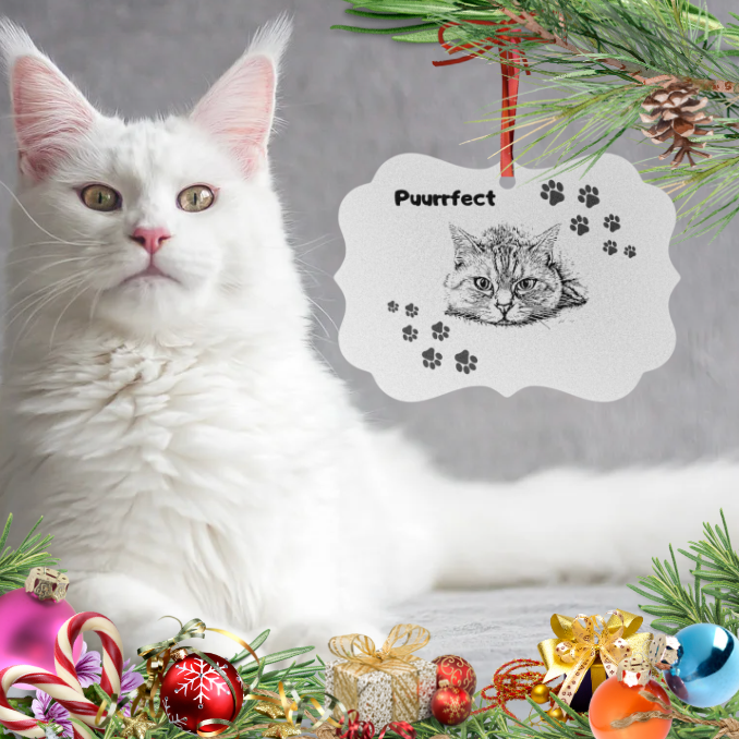 Aluminum "Puurrfect" Cat Lover Ornament, Simple Cat and Pawprints Design, Cat Lady Mom Gift, Single or Set of 5, 10