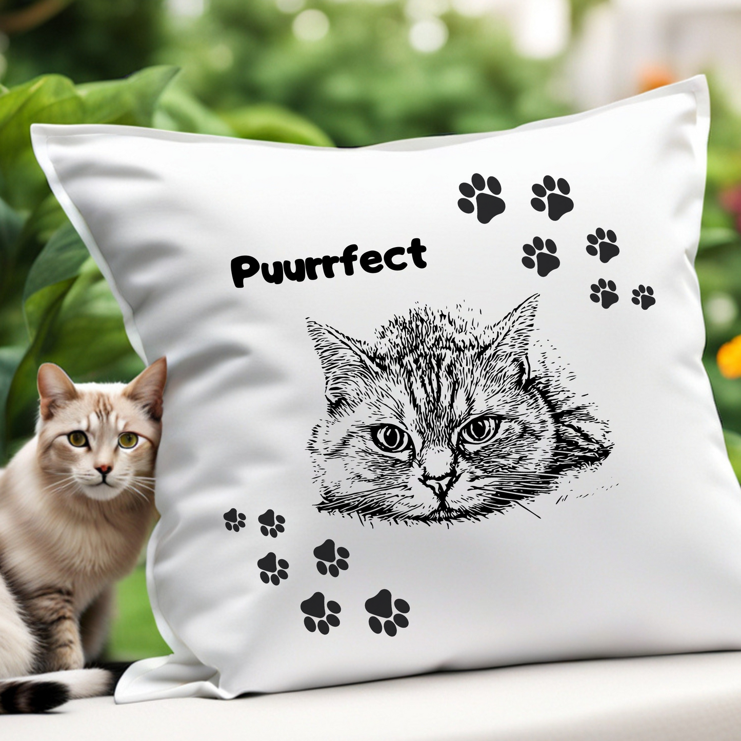Pet-Lover Patio Pillow, "Puurfect" Motif, UV- & Mildew-Resistant