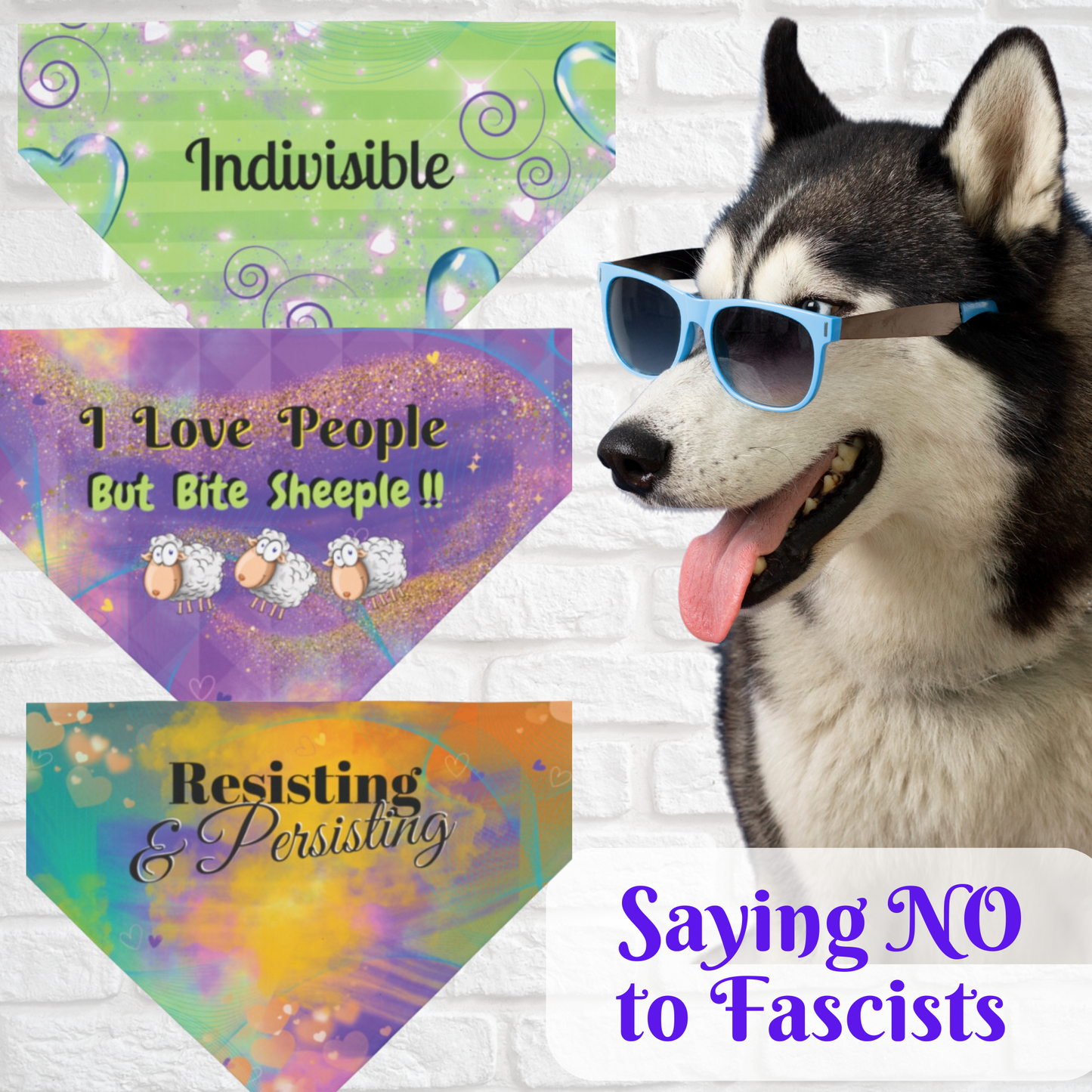 Political Pet Bandana With Passionate Pink "Deport The Dictator Design, Attention-Getting Anti-Fascist Message Celebrates Righteous Anger