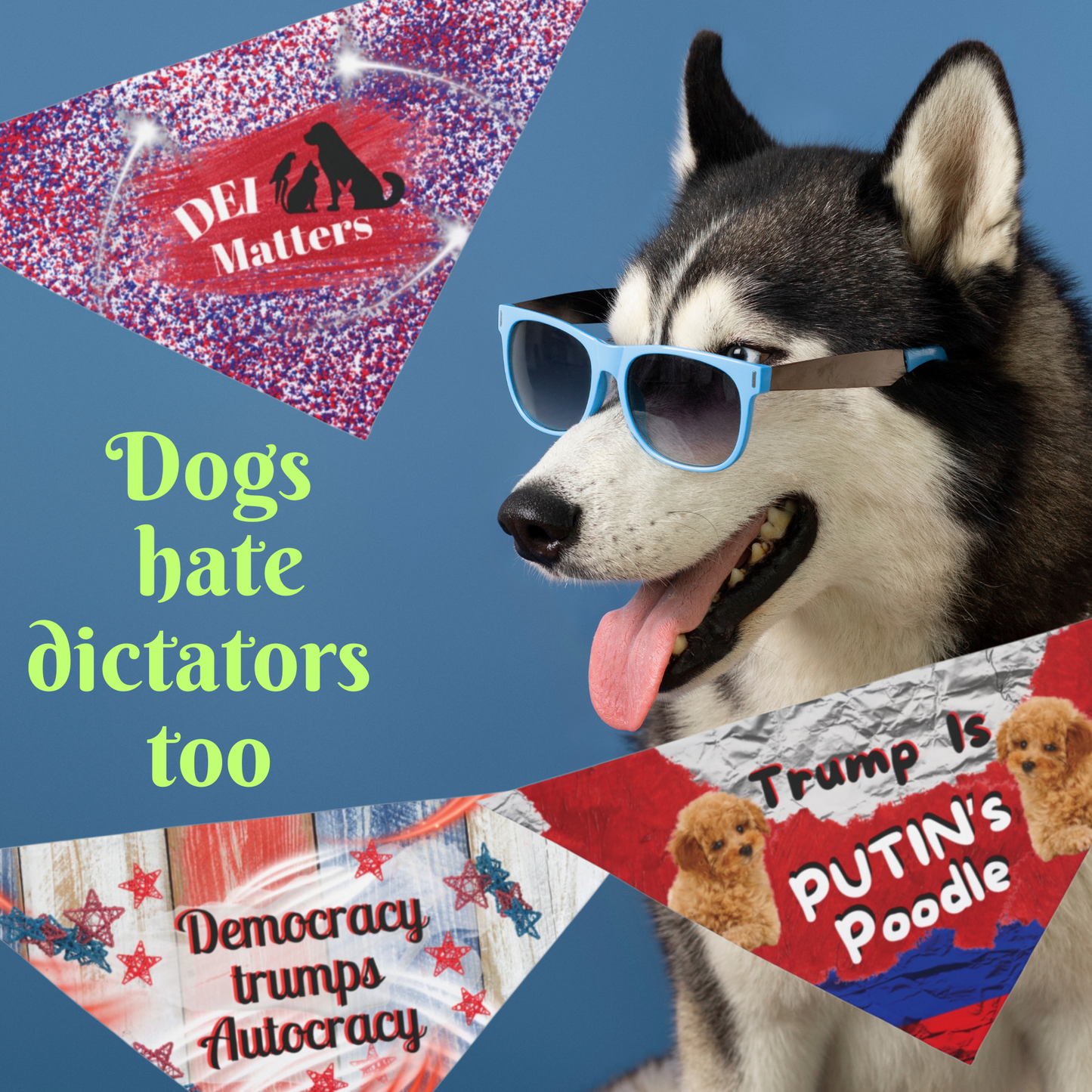 Patriotic Pet Bandana With Positive "Democracy trumps Autocracy" Slogan, Red White And Blue Pro-Democracy Gift For Dog Moms