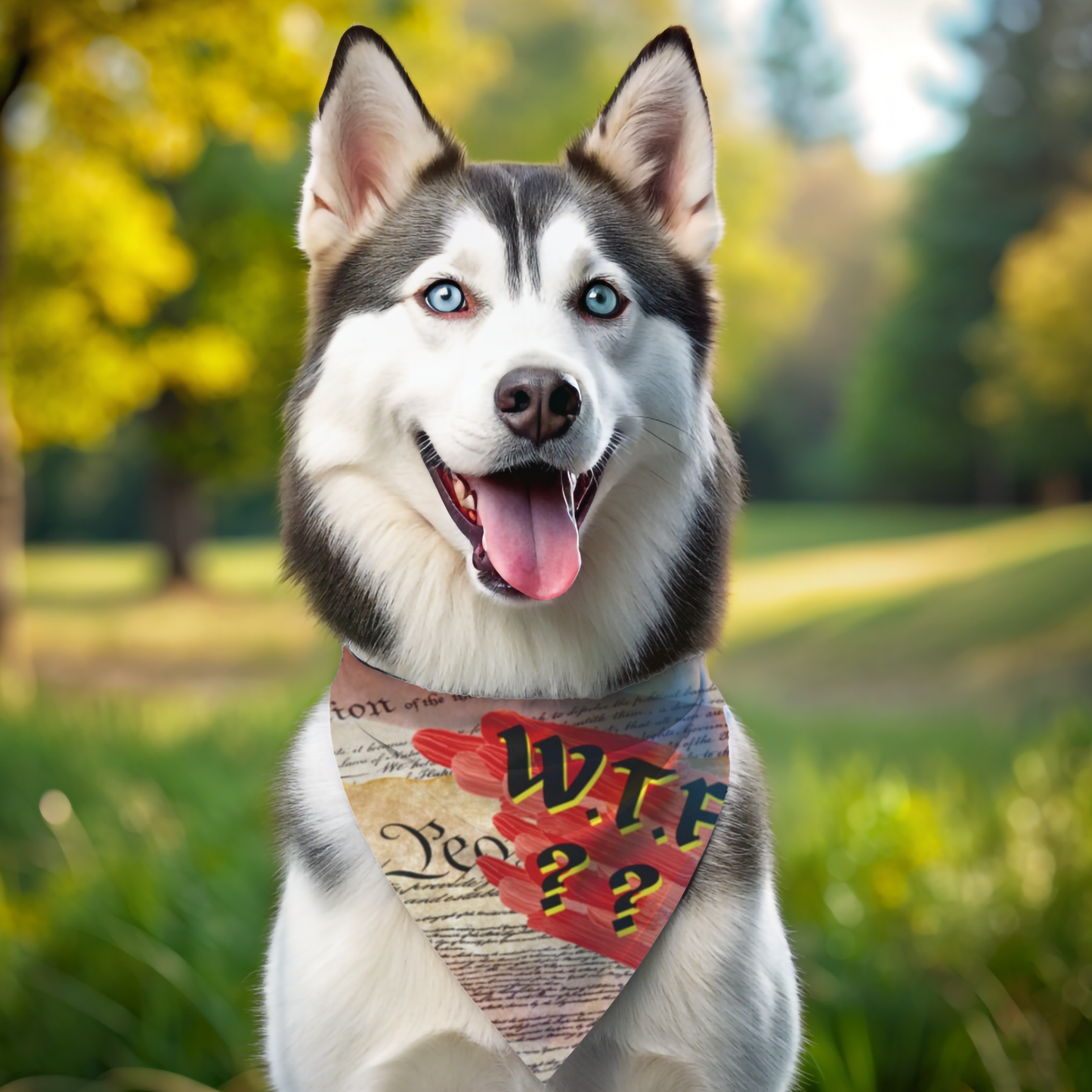Political Pet Bandana With Constitution And "WTF" Slogan, Makes Strong Pro-Democracy Statement, Perfect For Peaceful Protests Anti-Fascism Events