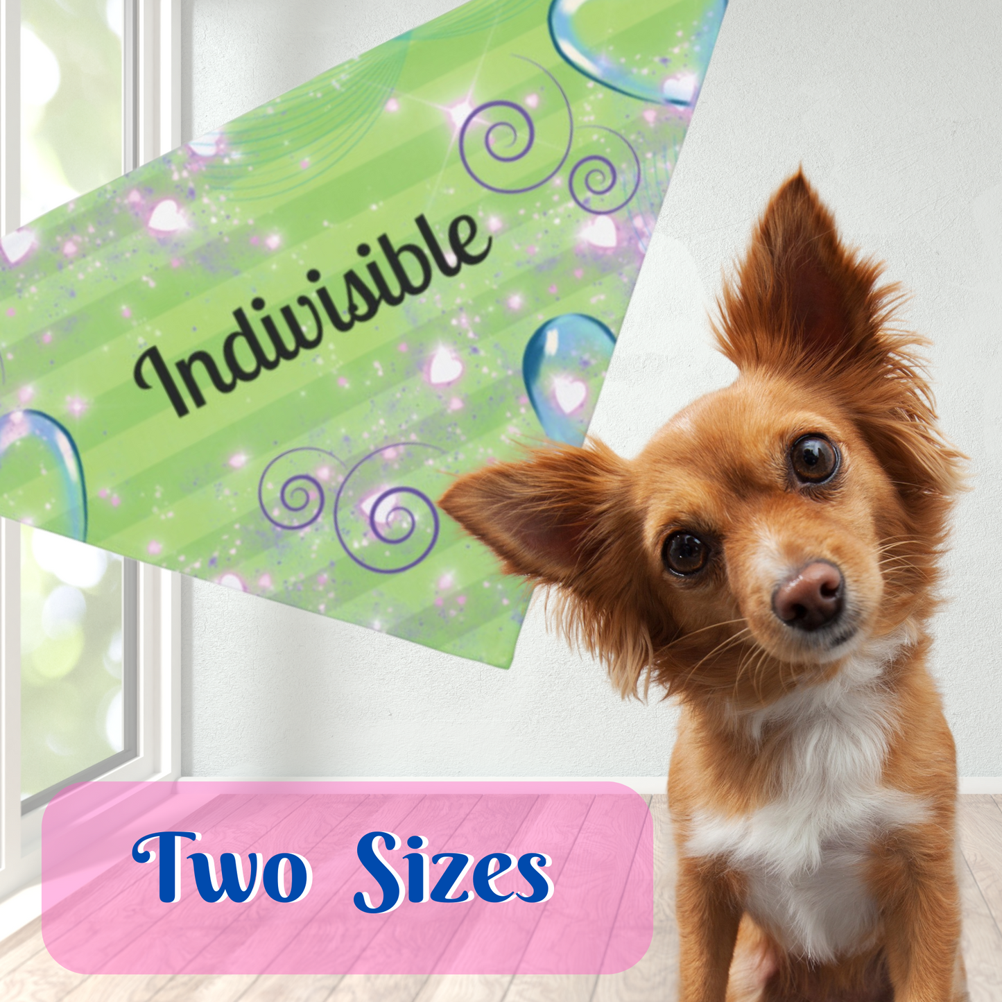 Neon Green Political Pet Bandana With Upbeat INDIVISIBLE Slogan For Peaceful Pro-Democracy Protests Anti-Fascist Pet Accessory Dog Mom Gift