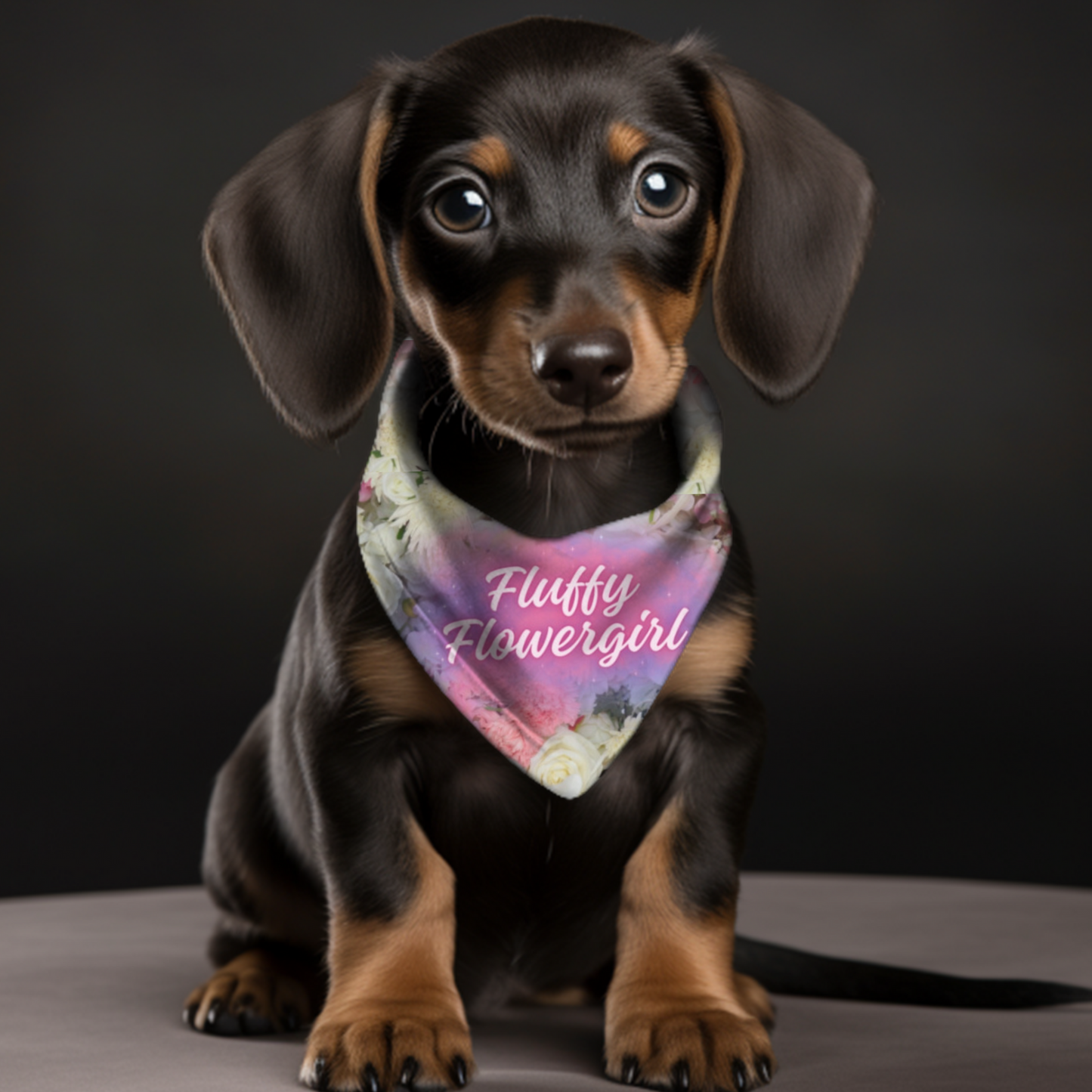 Creamy Floral "Fluffy Flowergirl" Pet Bandana, Bridal Shower Engagement Party, Gift For CatLady Dog Mom Bride