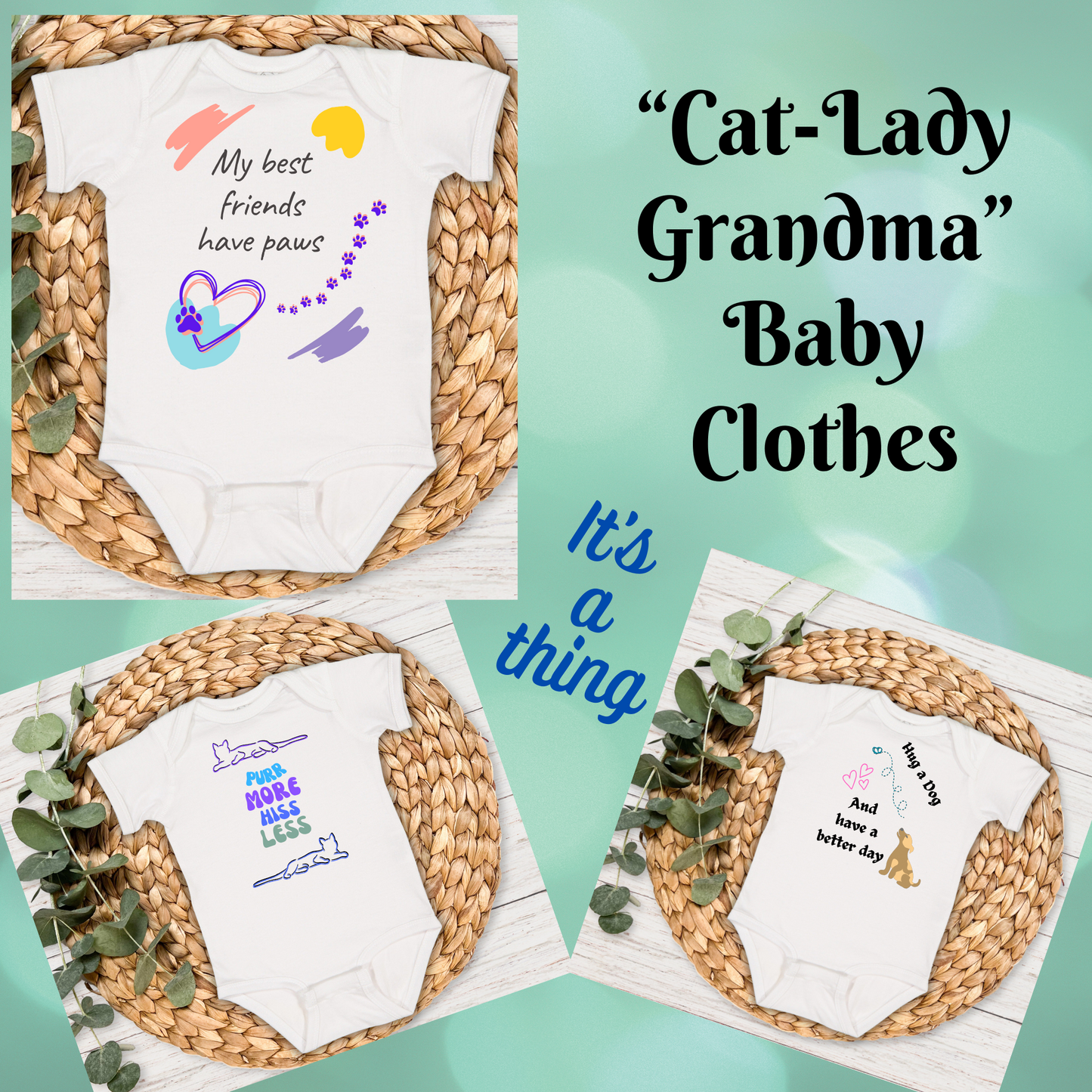 CatLady Grandma Baby Bodysuit With "Every day is Caturday" Design, Cat Lover Mom Gift, 4 Colors