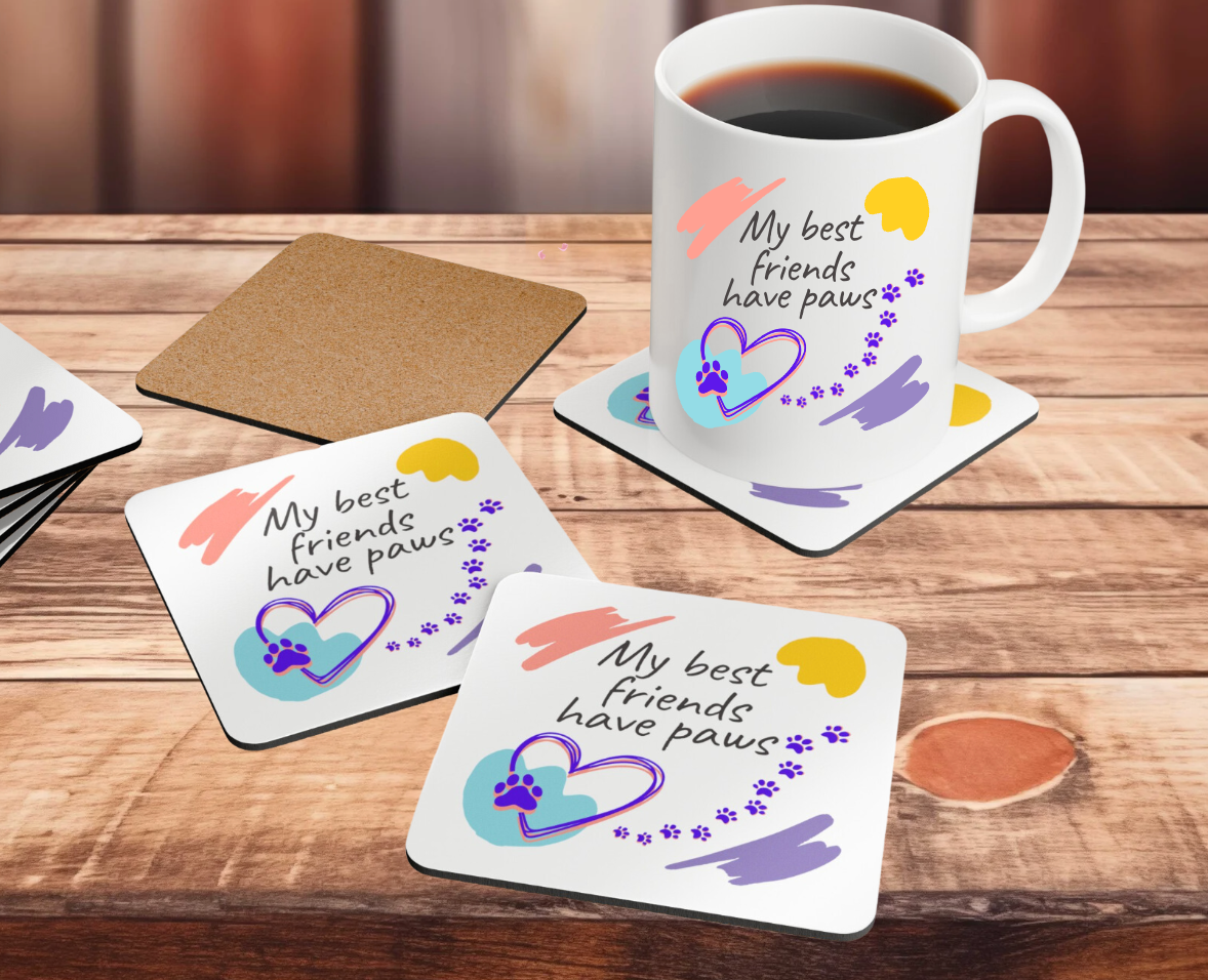 Cat-Lady Coasters, "My best friends have paws" Sublimation Design, Animal Lover Gift for Mom