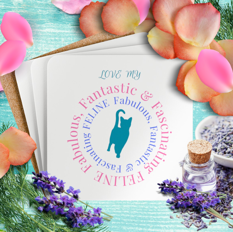 Cat-Lady Coasters, "Fabulous Fantastic ... FELINE" Sublimation Design, Pet Lover Gift For Mom
