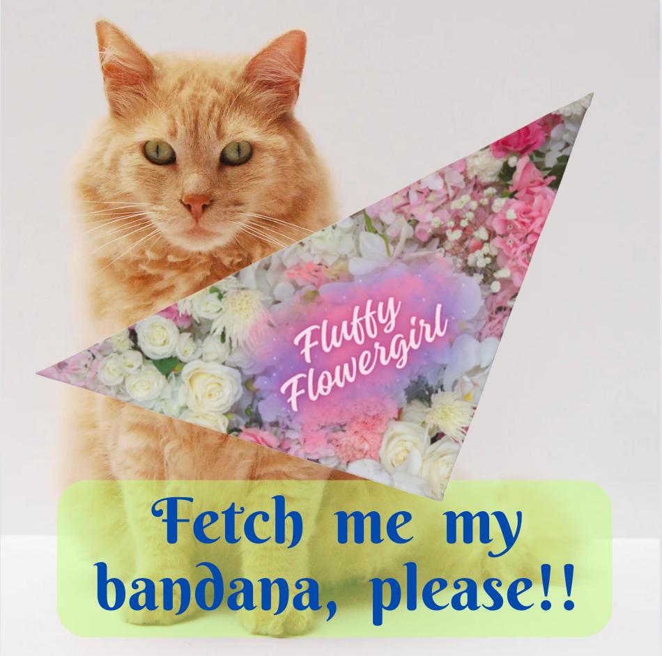 Creamy Floral "Fluffy Flowergirl" Pet Bandana, Bridal Shower Engagement Party, Gift For CatLady Dog Mom Bride