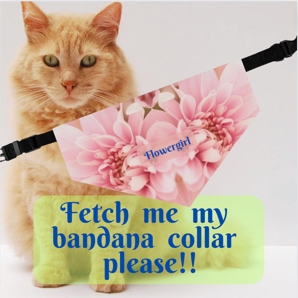 Pink Floral Bridal Pet Bandana COLLAR with Classic"Flowergirl" Sublimation Design, Engagement Party Wedding Apparel, Mother of the Bride Gift