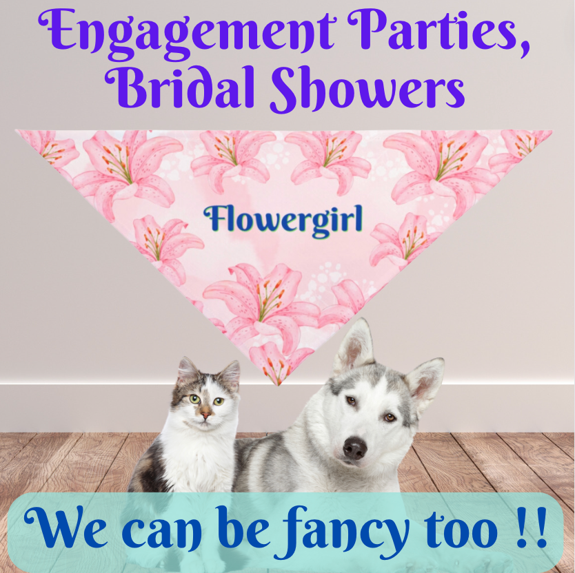 Pink Hibiscus "Flowergirl" Bridal Pet Bandana, Engagement Wedding Partywear for Cats Dogs, Pet Lover Gift For Bride, Groom, CatLady Dog Mom