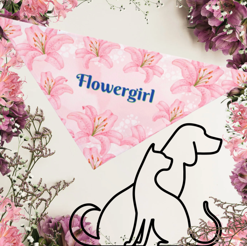 Pink Hibiscus "Flowergirl" Bridal Pet Bandana, Engagement Wedding Partywear for Cats Dogs, Pet Lover Gift For Bride, Groom, CatLady Dog Mom