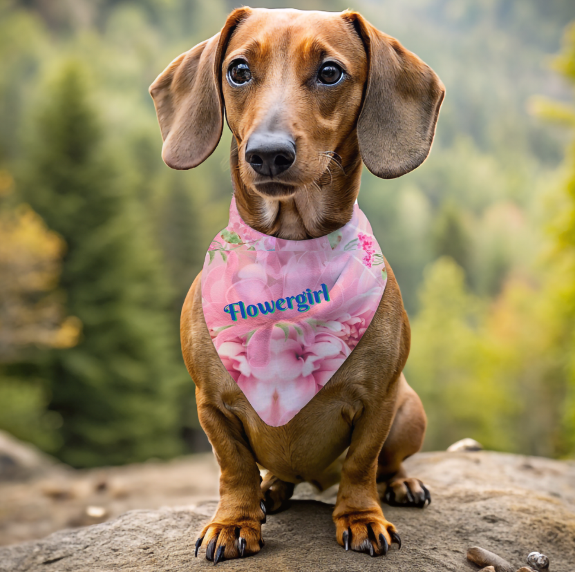 Classic Pink Floral "Flowergirl" Pet Bandana, Bridal Engagement Wedding Pet Fashions, Cat Lady Dog Mom Bride Groom Gift