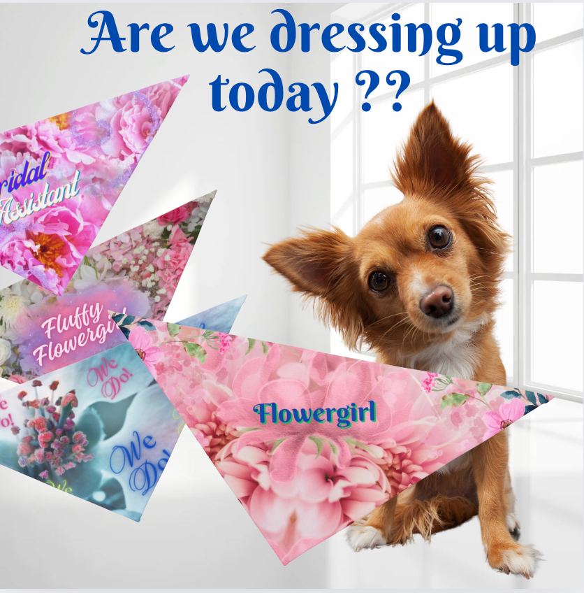 Classic Pink Floral "Flowergirl" Pet Bandana, Bridal Engagement Wedding Pet Fashions, Cat Lady Dog Mom Bride Groom Gift