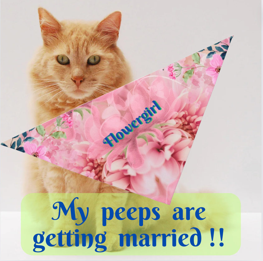 Classic Pink Floral "Flowergirl" Pet Bandana, Bridal Engagement Wedding Pet Fashions, Cat Lady Dog Mom Bride Groom Gift