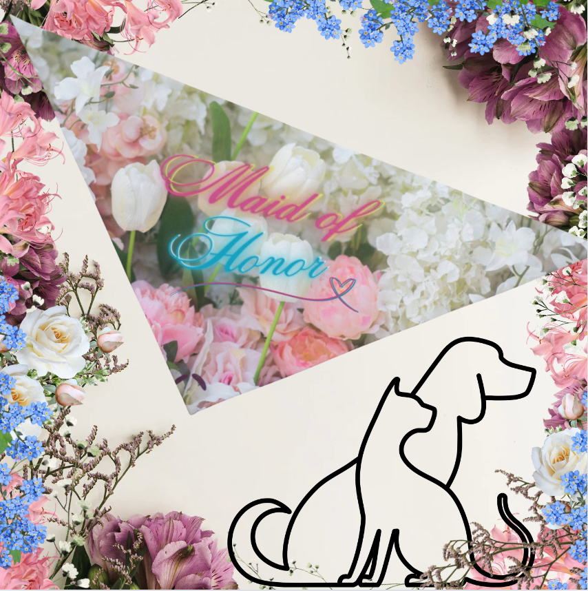 Bridal Pet Bandana with Floral Pastel "Maid of Honor" Design, Engagement Wedding Parties, Pet Lover Bride, Groom Dog Cat Mom Gift
