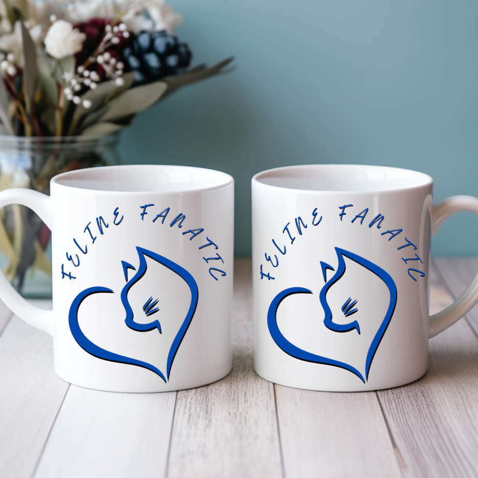 Feminine and Simple "Feline Fanatic" Cat Lover Coffee Mug, Great Gift for Pet Lover Cat Mom, Ceramic, 11oz