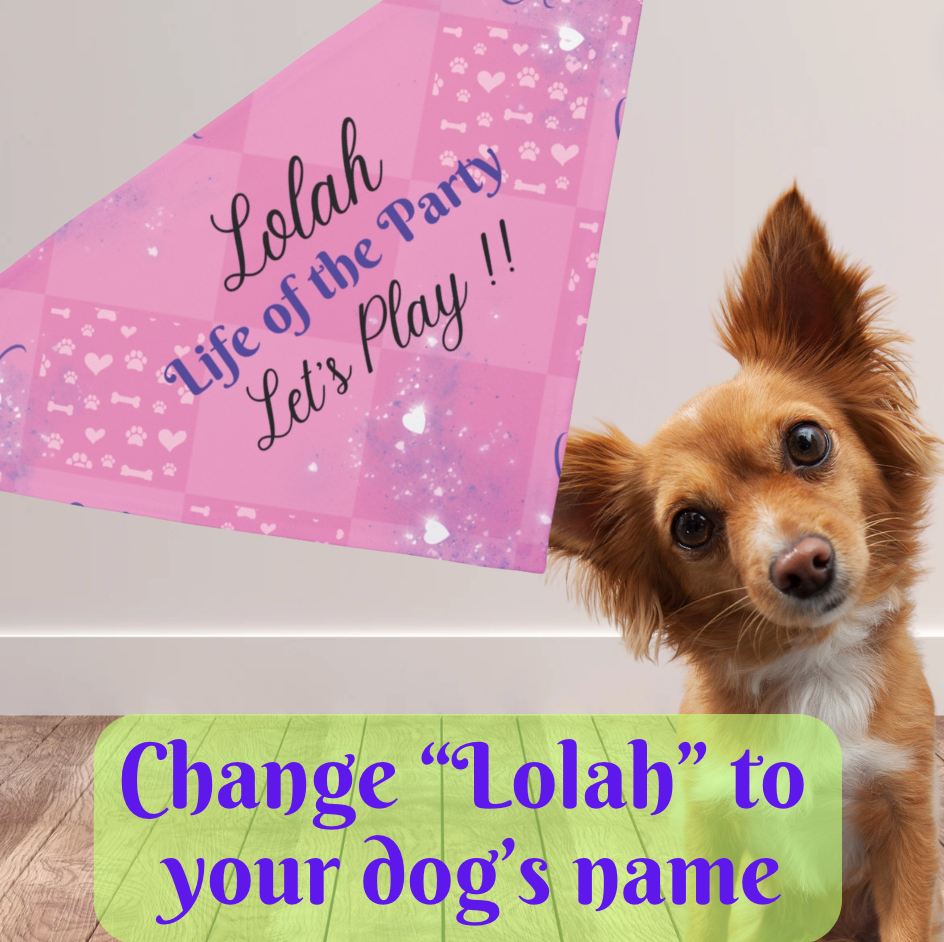 Pink Argyle Customizable Pet Bandana, Add Your Dog's Name for a Personalized "Life of the Party, Let's Play" Pet Accessory, Perfect Pet Lover Dog Mom Gift