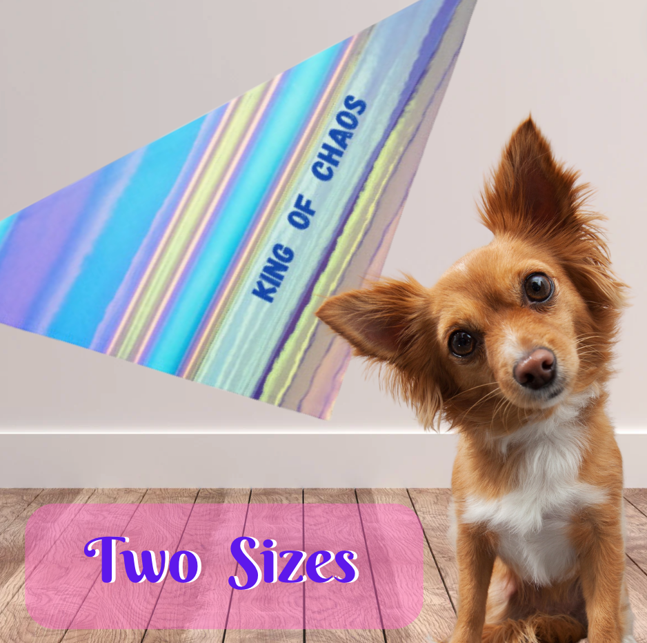 Fun "King of Chaos" Striped Pet Bandana, Partywear for Doggy Daycare, Dog Park, Parties, Pet Lover Dog Mom Gift