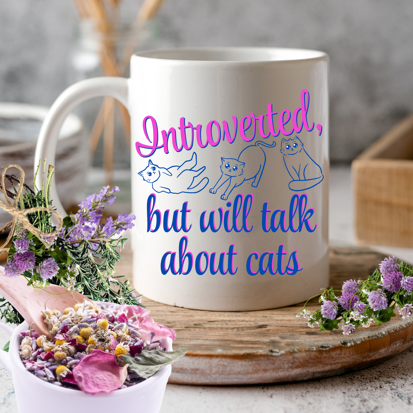 CatLover Mug With Fun "Introverted But Will Talk About Cats" Slogan, CatLady Pet Lover Gift, Ceramic, 15oz