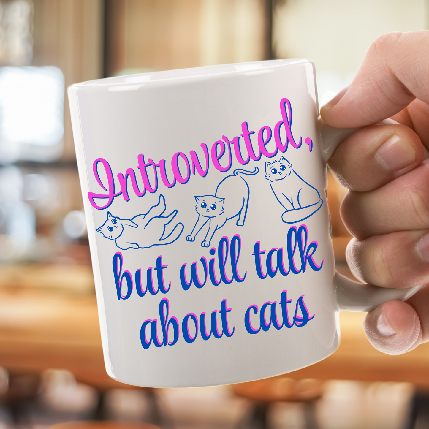 CatLover Mug With Fun "Introverted But Will Talk About Cats" Slogan, CatLady Pet Lover Gift, Ceramic, 15oz