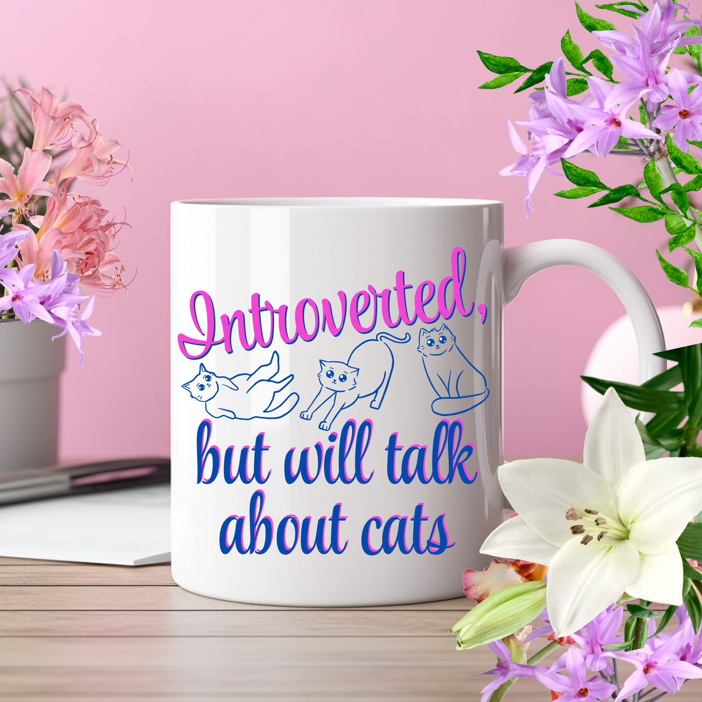 CatLover Mug With Fun "Introverted But Will Talk About Cats" Slogan, CatLady Pet Lover Gift, Ceramic, 15oz