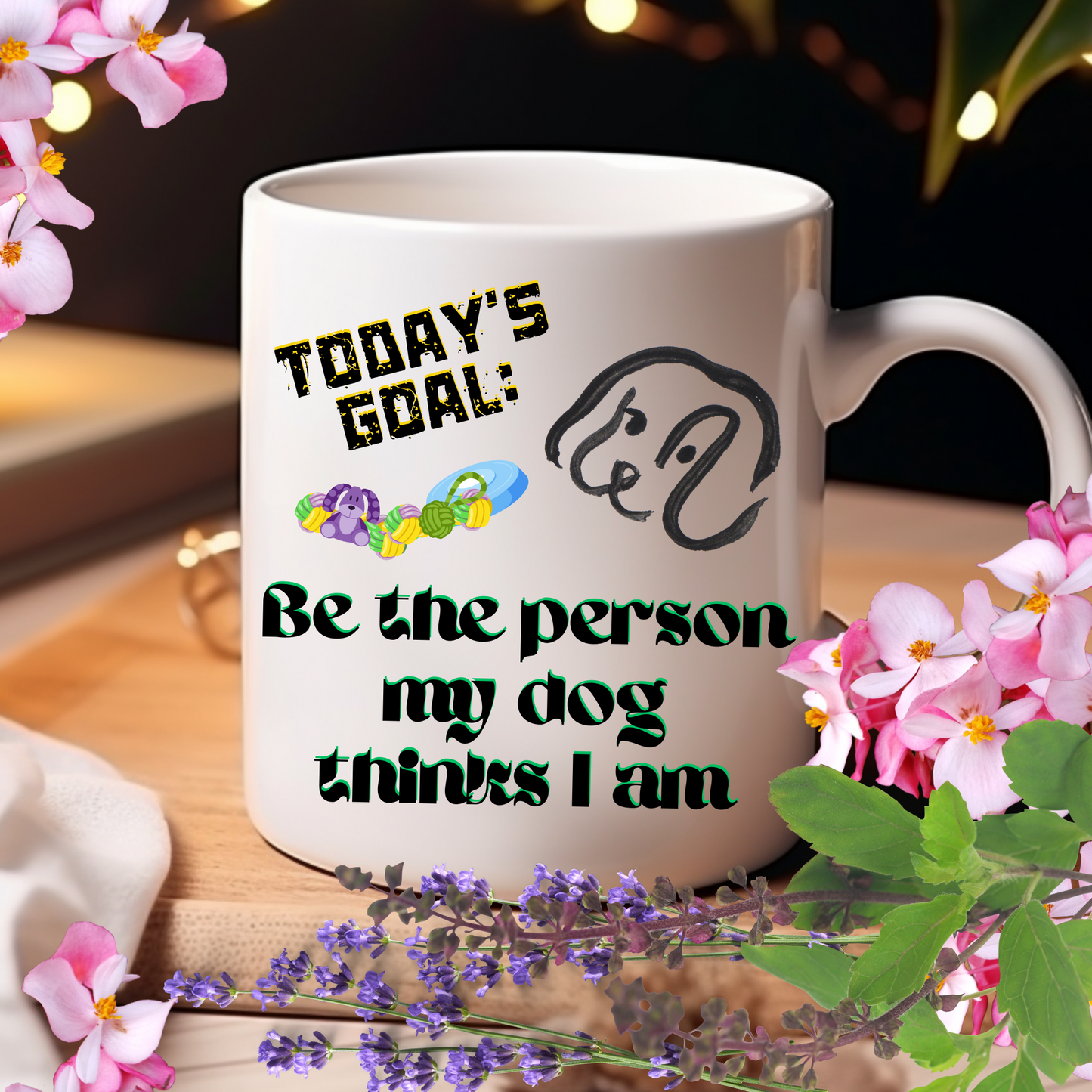 Playful DogMom Mug Sets A Daily Goal With Its "Be The Person My Dog Thinks I Am" Slogan, Holiday Birthday Dog Lover Gift, White Ceramic, 15oz