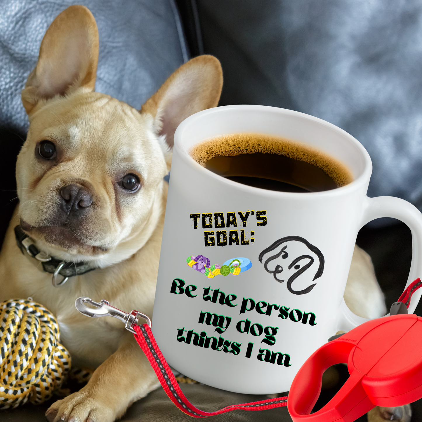 Playful DogMom Mug Sets A Daily Goal With Its "Be The Person My Dog Thinks I Am" Slogan, Holiday Birthday Dog Lover Gift, White Ceramic, 15oz