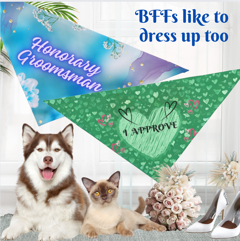 Emerald Green "I Approve" Bridal Pet Bandana, Engagement Wedding Partywear for Cats Dogs, Gift for Pet Lover Bride Groom