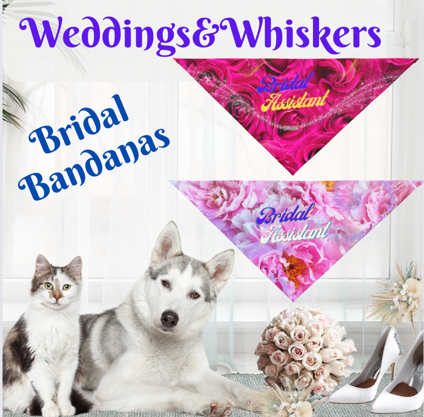 Vibrant Fushia Floral "Bridal Assistant" Pet Bandana, Bridal Engagement Wedding Botanical Print, Pet Lover CatLady Gift For Bride and Groom