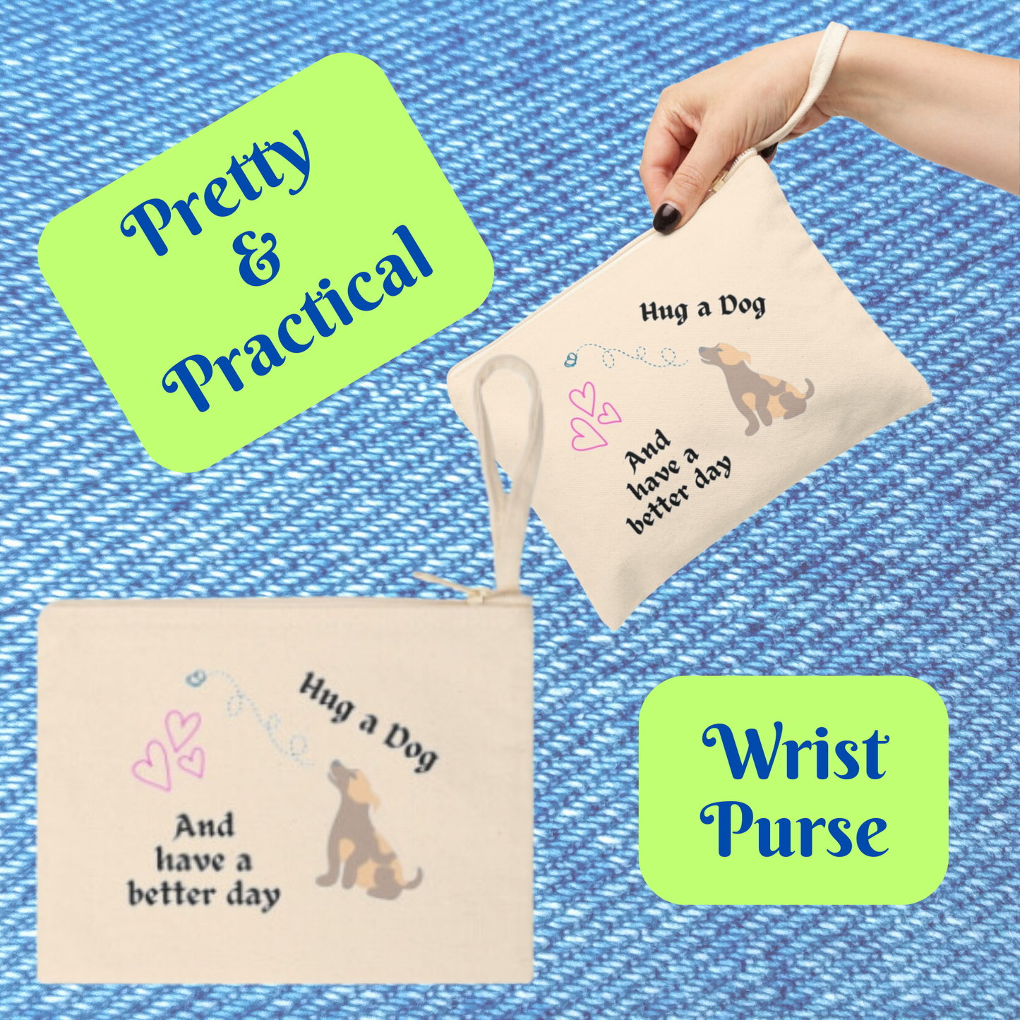 Canvas Dog Mom Tote - "Hug A Dog ..." Slogan & Design