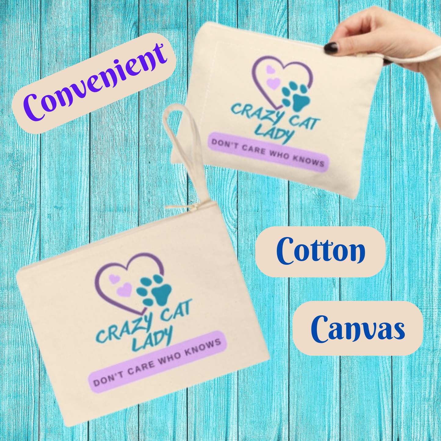 Canvas Wrist Purse for On-the-Go Cat Ladies - "Crazy Cat Lady" motif
