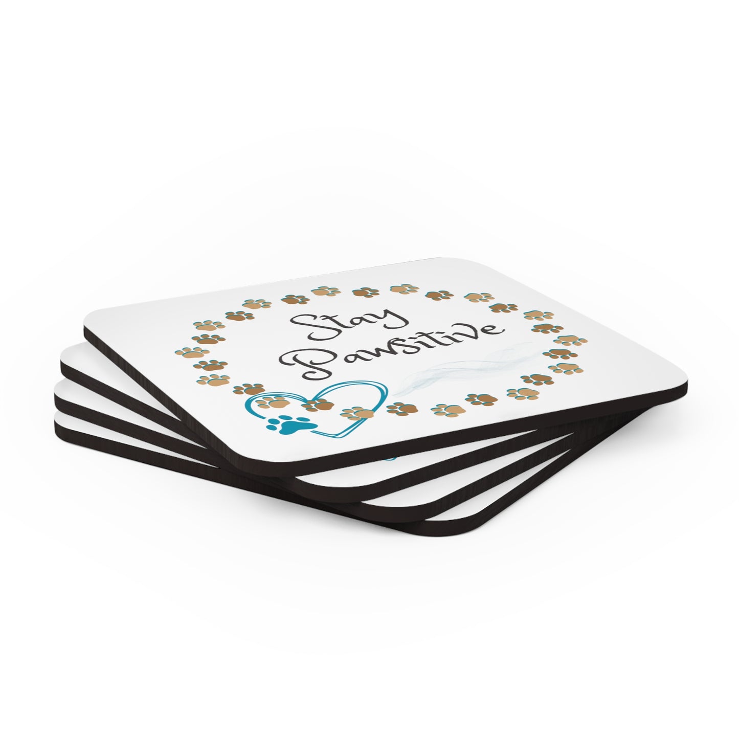 Coaster Set – "Stay Pawsitive" Sublimation Design, Cute Cat Lover Paw Prints, Gift For Mom
