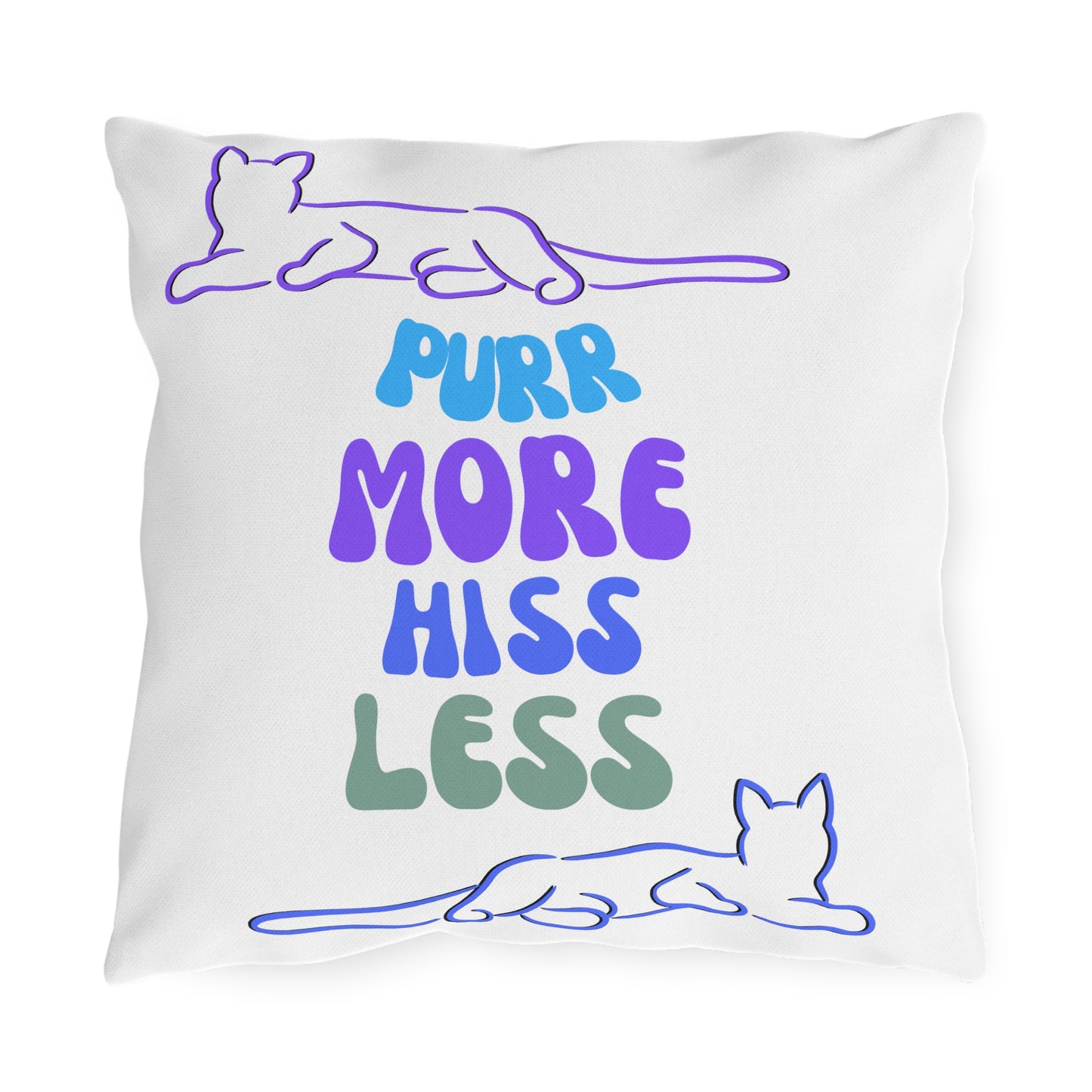 Pet-Lover Patio Pillow, "PuurrMoreHissLess" Design, UV- & Mildew-Resistant
