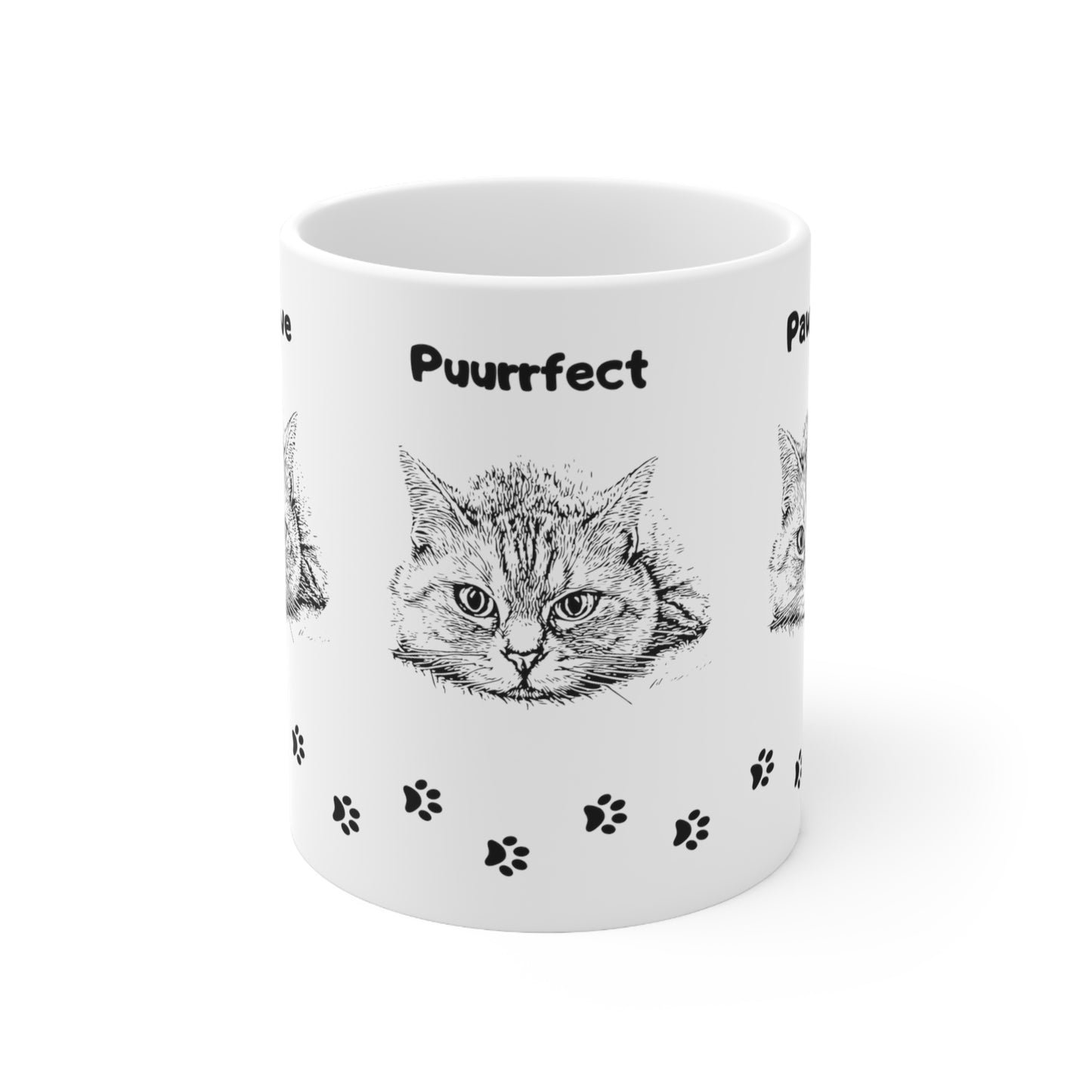 Cat Lady Coffee Mug - "Puurrfect-Pawsitive-Pawticular"  Motif - Ceramic - 11oz