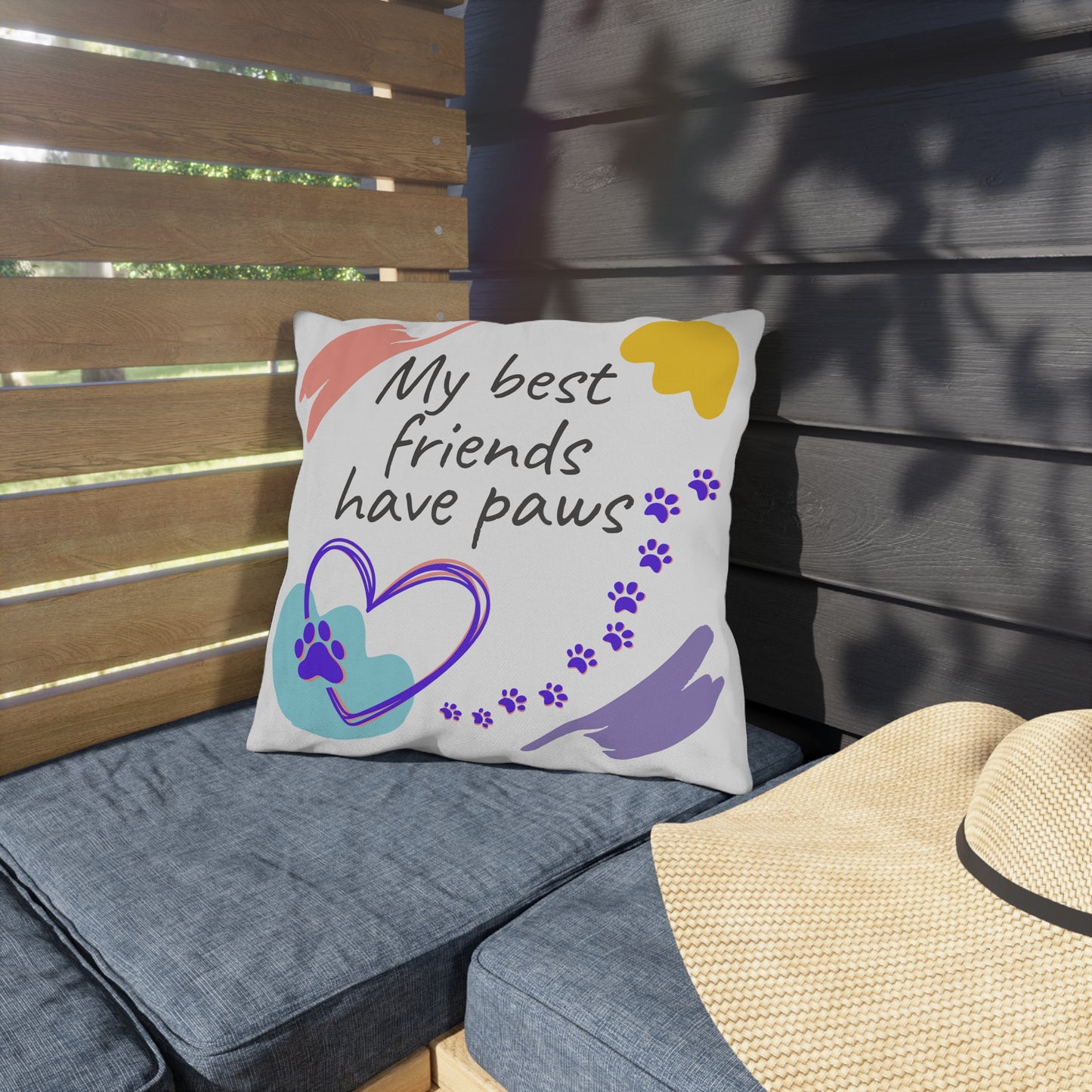 Pet-Lover Patio Pillow, "My Best Friends Have Paws" Design, UV- and Mildew-Resistant