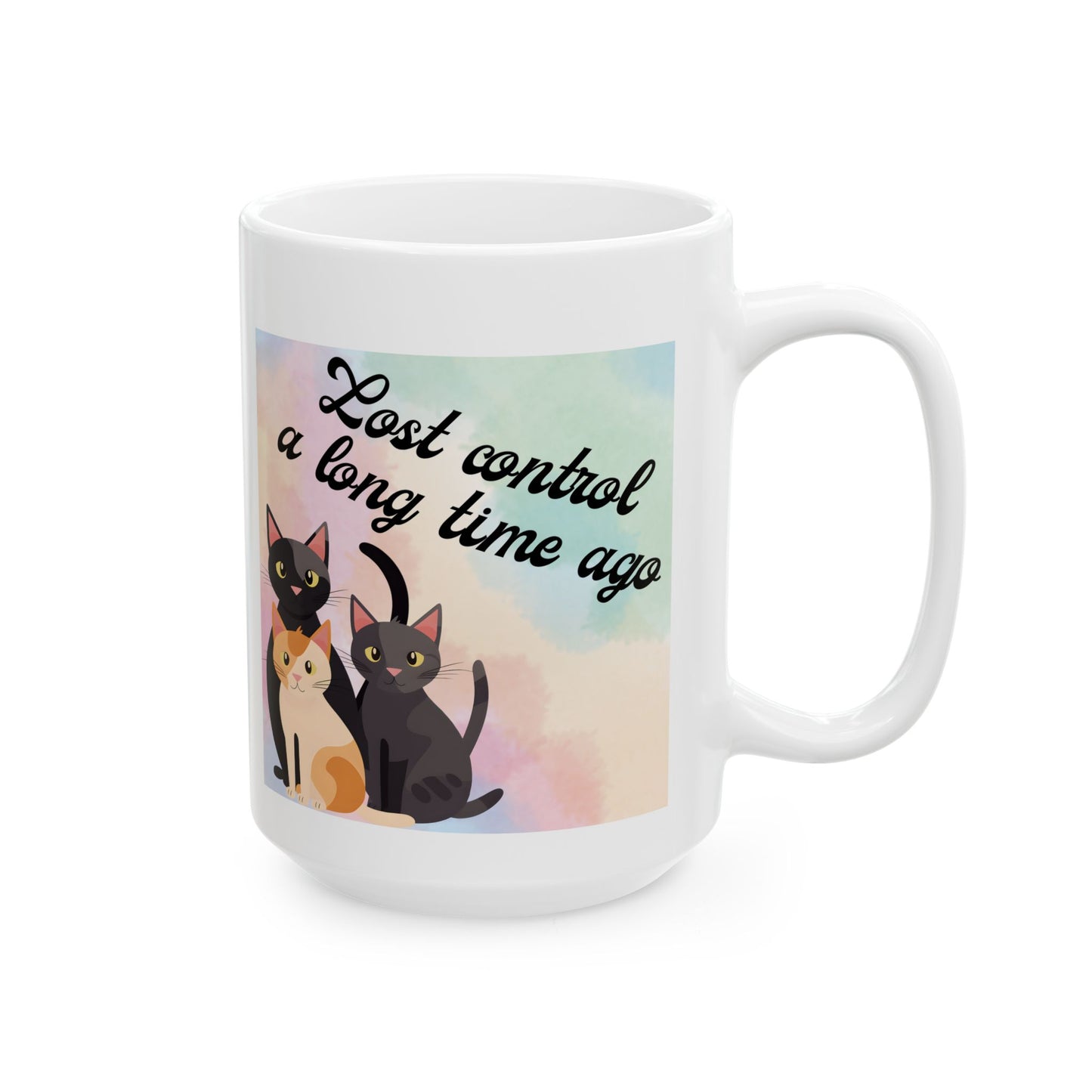 Crazy-For-Cats "Lost Control A Long Time Ago" Coffee Mug With Cute Kitties Design, Cat Lady Christmas BirthdayGift, Ceramic, 15oz