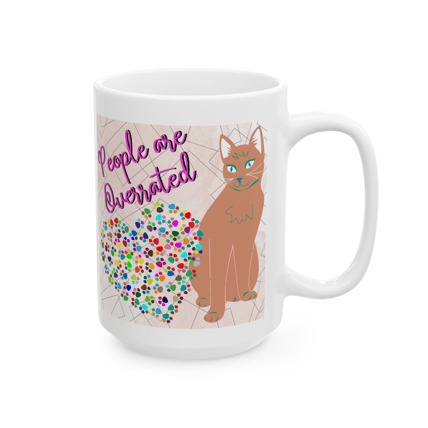 Fun And Slightly-Antisocial Cat Mom Mug States The Obvious With Its "People Are Overrated" Design,  Great Cat Lady Gift, White Ceramic, 15oz
