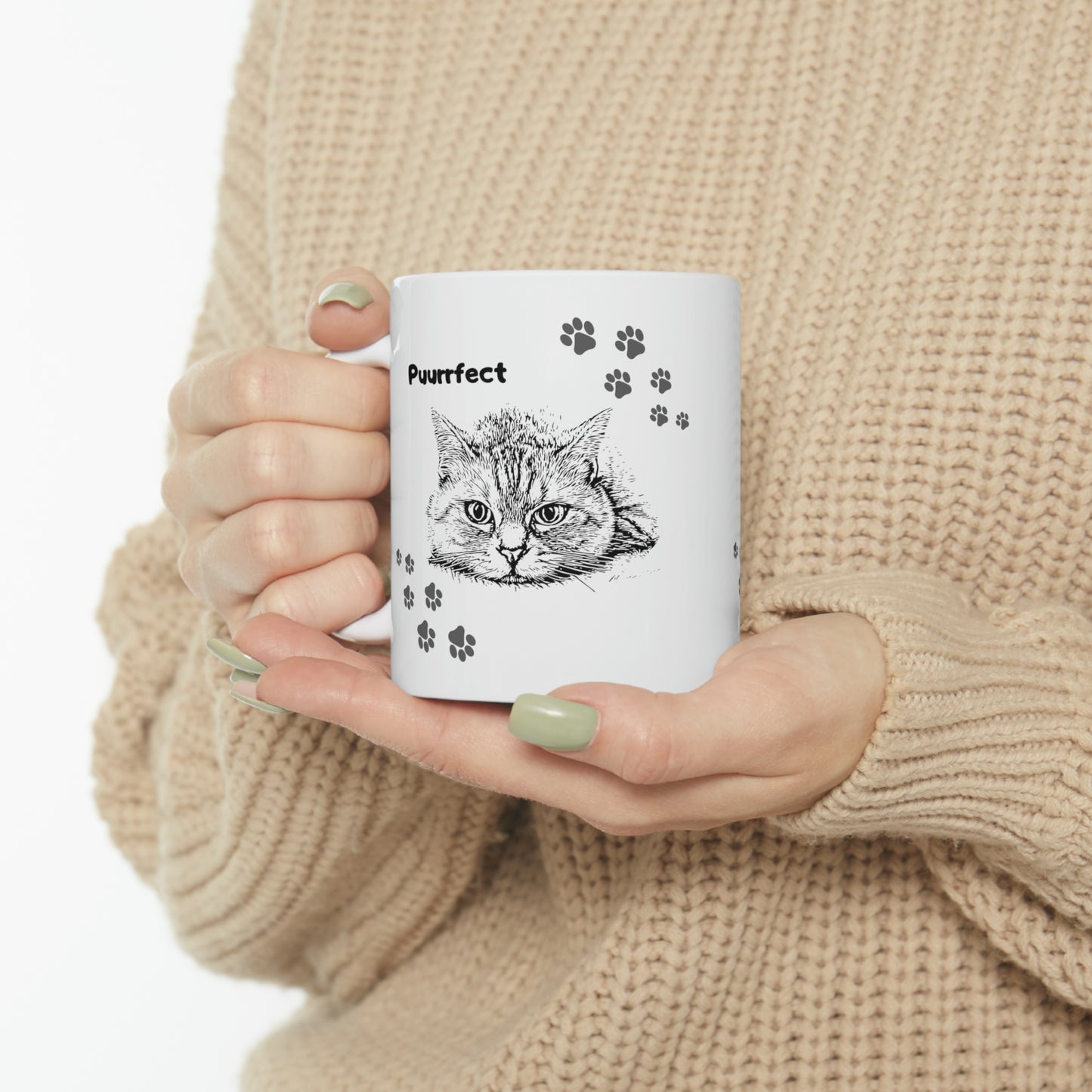 Cat Lady Coffee Mug - "Puurrfect" Motif - Ceramic - 11oz