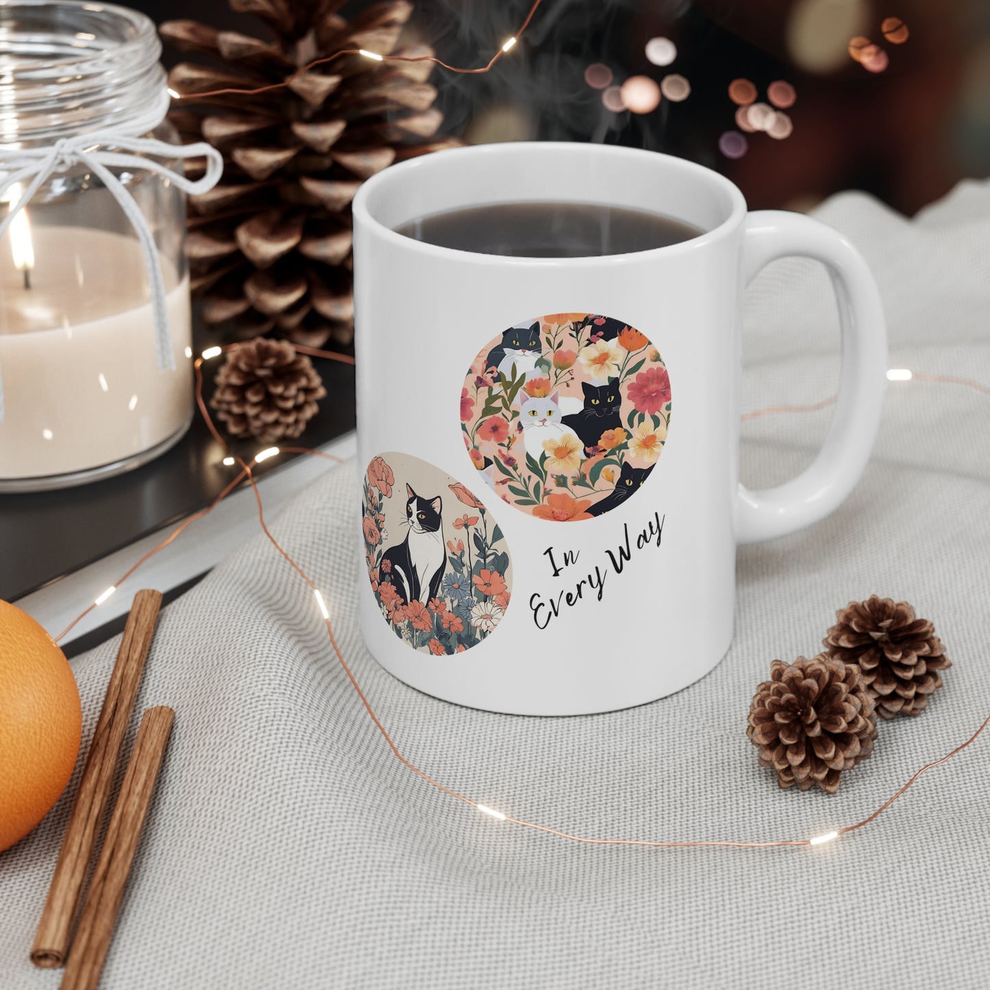 Cat Lady Coffee Mug - "Have a Zen Day" Floral Motif - Ceramic - 11oz