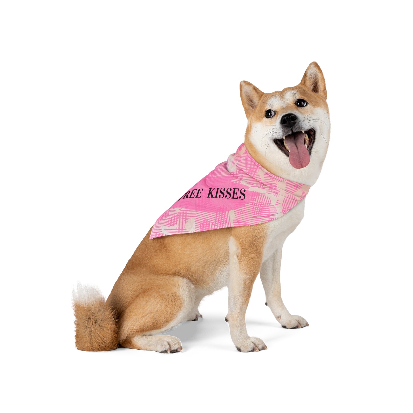 FurryFashionista Pet Bandana - "Free Kisses" Motif, Bright Pink