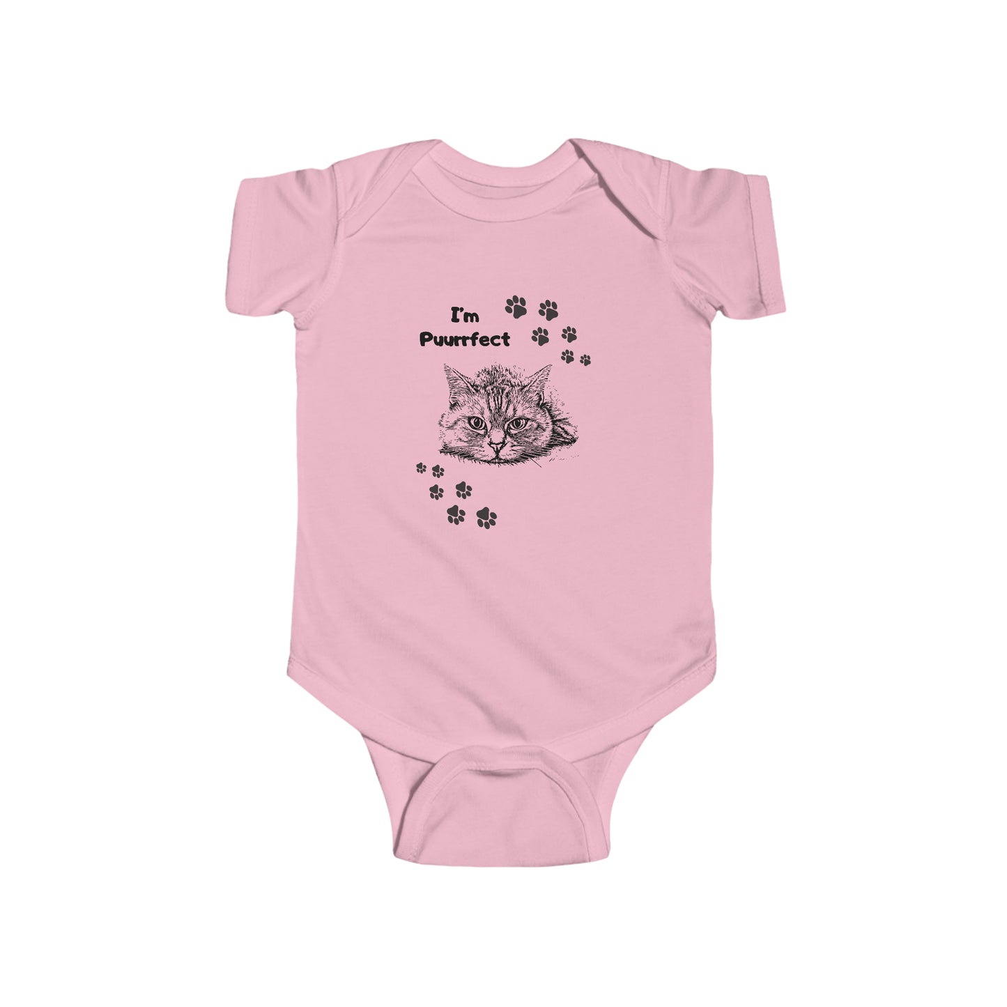 "Cat-Lady Grandma" Baby Bodysuit, "I'm Puurrfect" Design, Cat Lover Mom Grandma Gift, 4 Colors