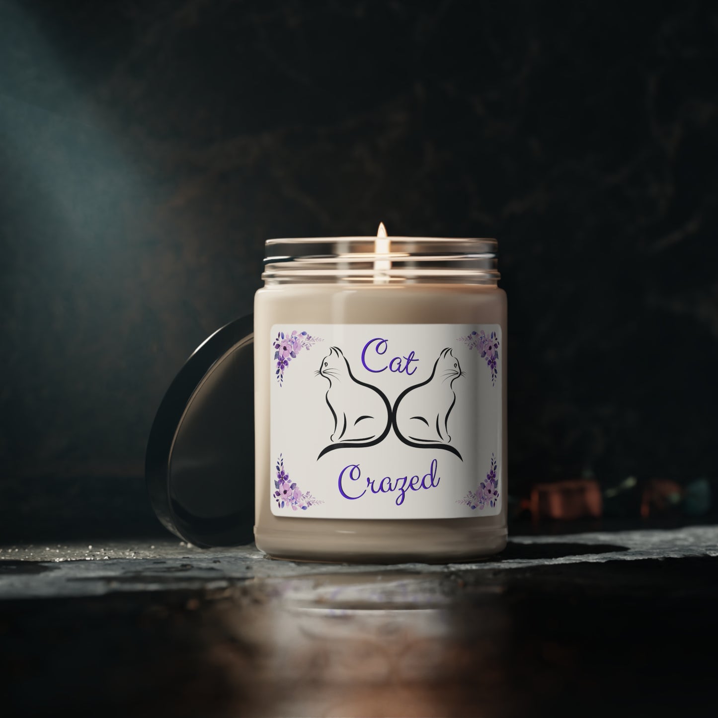 Scented Soy Candle, Whimsical "Cat Crazed" Sublimation Design, Cat Lover Pet Lover Mom Gift, Kitchen Home Office Decor,  Four Fragrances, 9oz