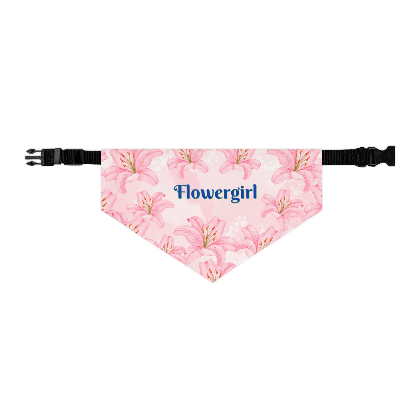 FurryFashionista Bridal Bandana COLLAR with Easy-On & Off Buckle - Pink "FLOWERGIRL" Style - Pink Hibiscus Motif